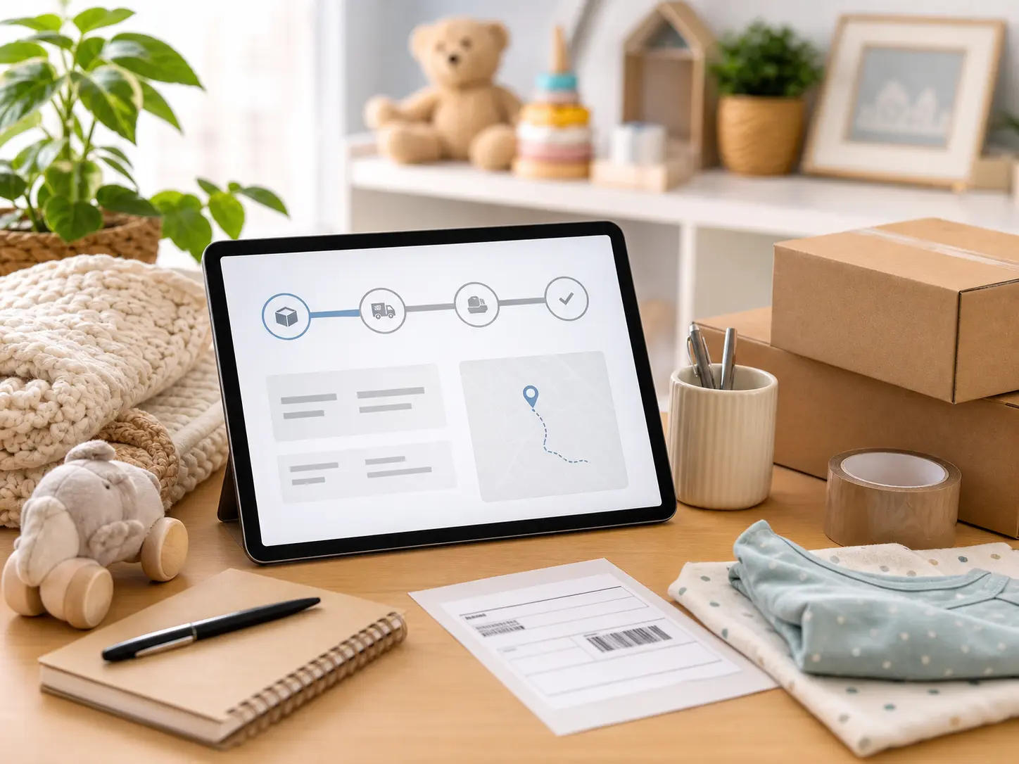 Family shopping parcel and order support scene