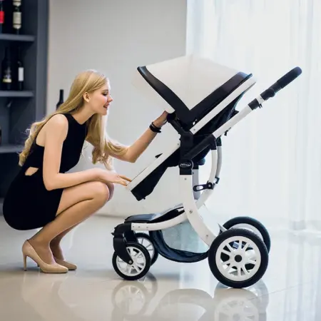 Luxury Baby Stroller 3 in 1,2025 New PU leather baby stroller and car seat, High Landscape Portable Pushchair,white pram
