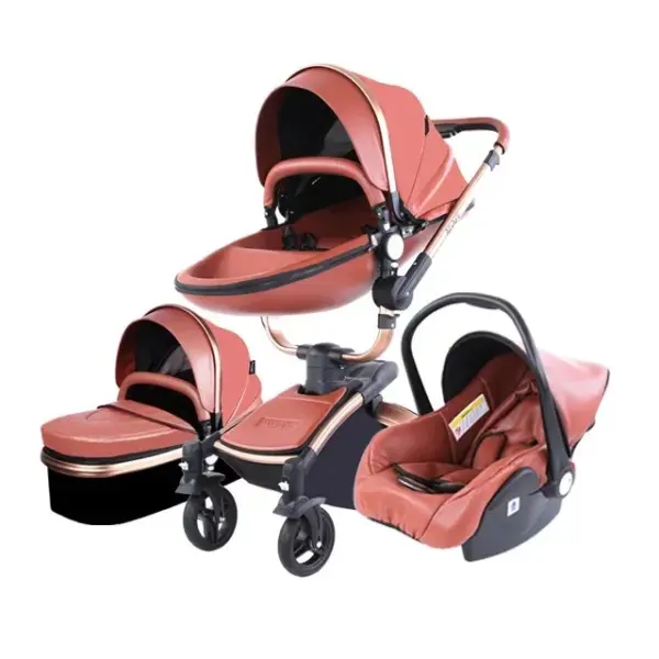 New High Quality baby stoller 3 /2 in 1 Baby Pram High Landscape Fold PU leather kinderwagen baby Carriage car Newborn pushchair