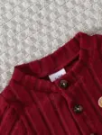 【Baby Boy】Autumn & Winter Red Onesie with Front Single-Breasted Buttons and Cute Bear Badge on Chest + Red Hat SetFeaturing a wa