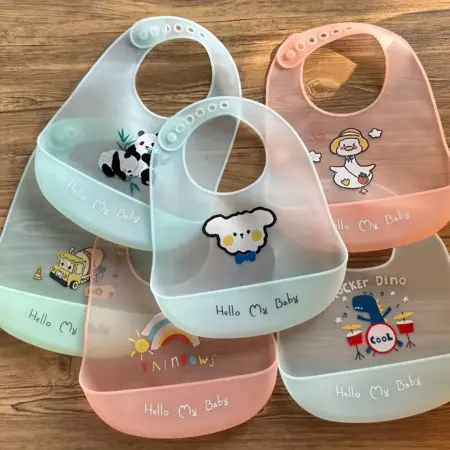 Waterproof Baby Bibs Baby Stuff Cute Cartoon Animal Printed Kids Bib Girl Boy Adjustable Soft Silicone Bib Baby Feeding Stuff