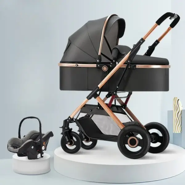 3-in-1 Shock-absorbing Baby Stroller Suitable for 0-3 Years Old Multifunctional Baby Stroller with Car Seat, Two-way Push