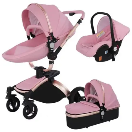 New High Quality baby stoller 3 /2 in 1 Baby Pram High Landscape Fold PU leather kinderwagen baby Carriage car Newborn pushchair