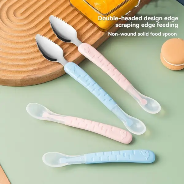 Baby Food Scraper Spoon - Dual-Head Apple Puree Maker & Fruit Peeler, Silicone Infant Feeding Tool with Easy Clean Desi