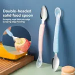 Baby Food Scraper Spoon - Dual-Head Apple Puree Maker & Fruit Peeler, Silicone Infant Feeding Tool with Easy Clean Desi