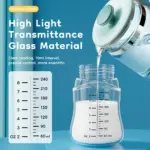 Baby Bottle High Borosilicate Glass 80/160/240ml Wide-Mouthed Anti-Bloating Feeding Bottle with Clear Scale BPA-Free for Infants