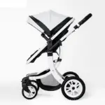 Luxury Baby Stroller 3 in 1,2025 New PU leather baby stroller and car seat, High Landscape Portable Pushchair,white pram