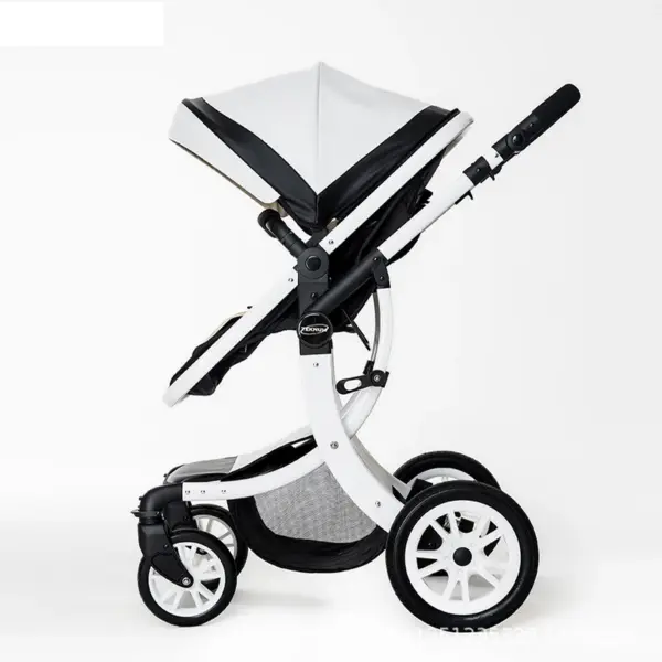 Luxury Baby Stroller 3 in 1,2025 New PU leather baby stroller and car seat, High Landscape Portable Pushchair,white pram