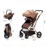 3-in-1 Shock-absorbing Baby Stroller Suitable for 0-3 Years Old Multifunctional Baby Stroller with Car Seat, Two-way Push