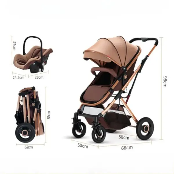 3-in-1 Shock-absorbing Baby Stroller Suitable for 0-3 Years Old Multifunctional Baby Stroller with Car Seat, Two-way Push