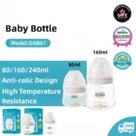 Baby Bottle High Borosilicate Glass 80/160/240ml Wide-Mouthed Anti-Bloating Feeding Bottle with Clear Scale BPA-Free for Infants