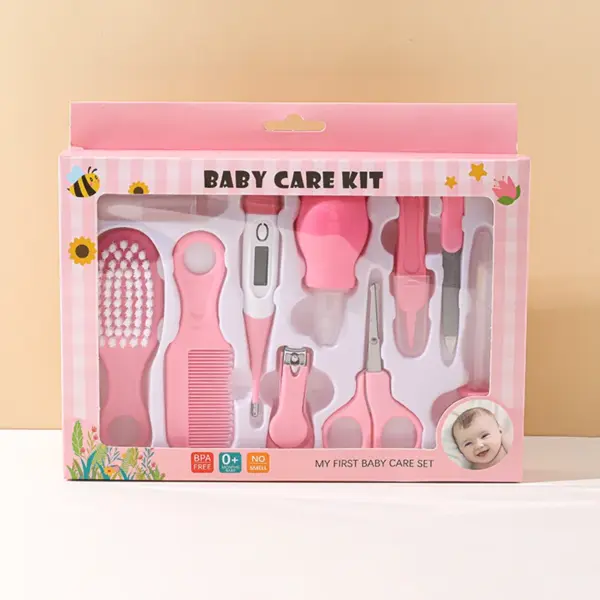 Baby Grooming Kit 10pcs - Nail Clippers, Thermometer, Toothbrush & Hairbrush, Essential Baby Care Tools Set for Infants.