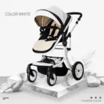 Luxury Baby Stroller 3 in 1,2025 New PU leather baby stroller and car seat, High Landscape Portable Pushchair,white pram