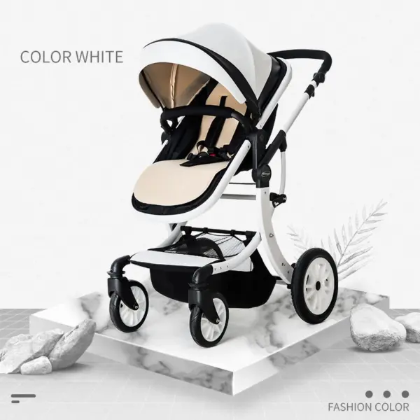 Luxury Baby Stroller 3 in 1,2025 New PU leather baby stroller and car seat, High Landscape Portable Pushchair,white pram