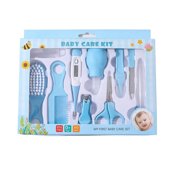 Baby Grooming Kit 10pcs - Nail Clippers, Thermometer, Toothbrush & Hairbrush, Essential Baby Care Tools Set for Infants.