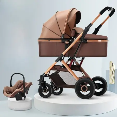 3-in-1 Shock-absorbing Baby Stroller Suitable for 0-3 Years Old Multifunctional Baby Stroller with Car Seat, Two-way Push