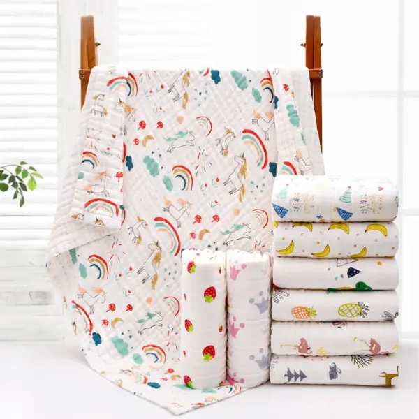 4-Layer Gauze Infant Washcloth Baby Bath Towel Newborn Bathrobe Cotton Swaddle Blanket for Boy Girl Children's Blanket